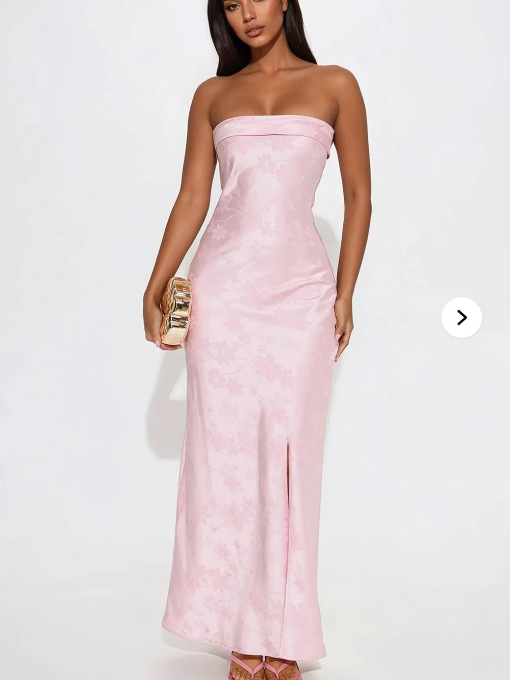 Fashion Nova Strapless Light Pink Floral Satin Gown